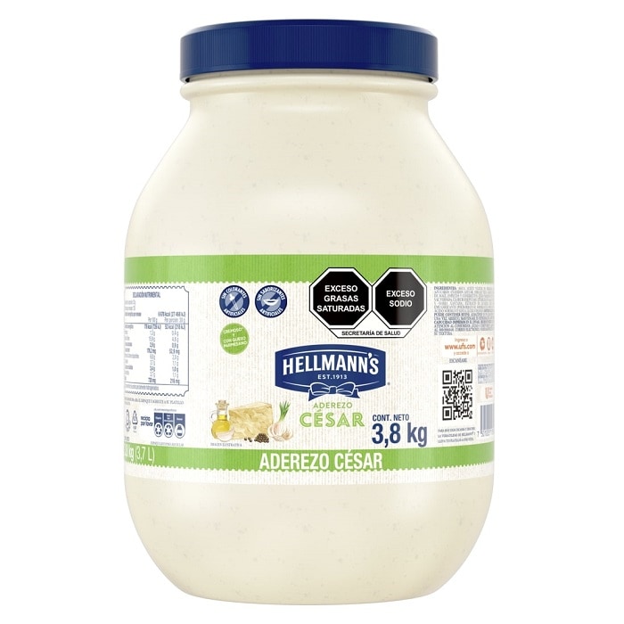 Hellmann's® Aderezo Cesar 3,8 Kg - Hellmann’s® Aderezo Cesar es ideal para ensaladas sándwiches y dips. Es cremoso* y con queso parmesano. Sin saborizantes y colorantes artificiales.